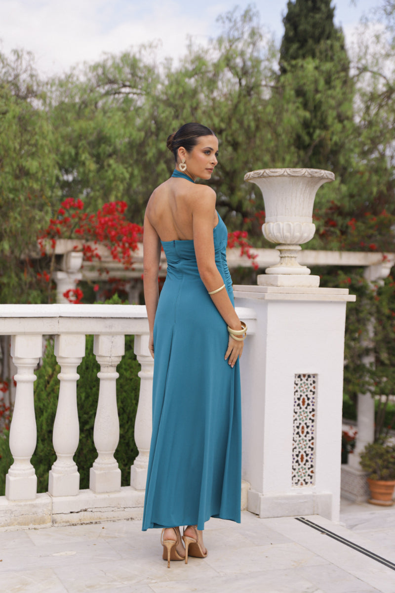 Vestido punto azul pato al cuello