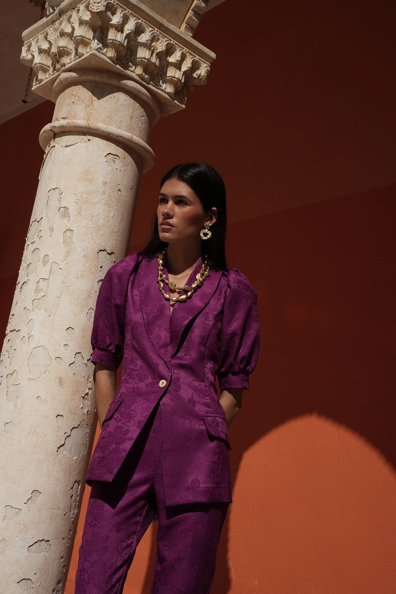 Traje jacquard chaqueta botón