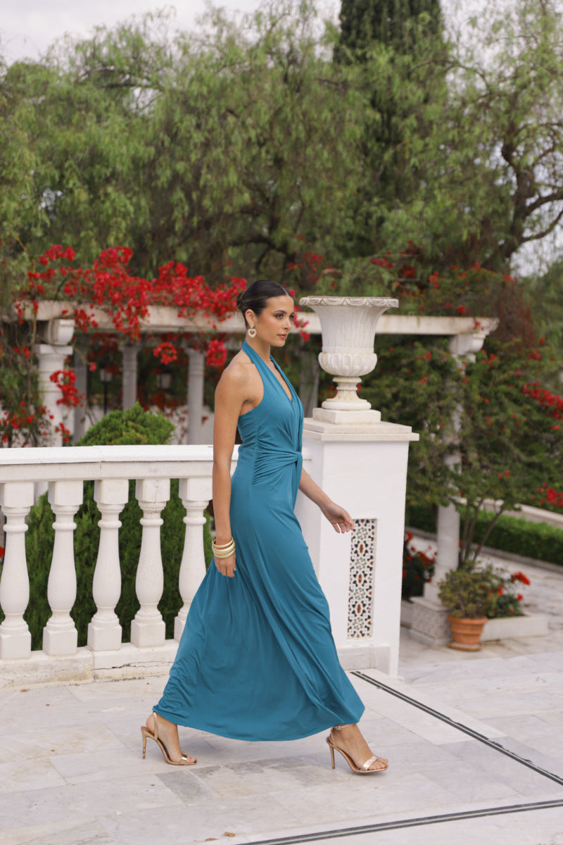 Vestido punto azul pato al cuello