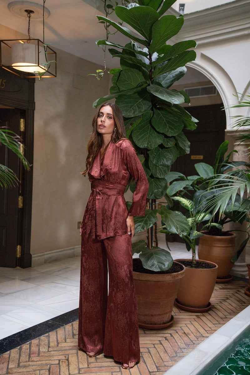 Traje jacquard teja chaqueta pantalón