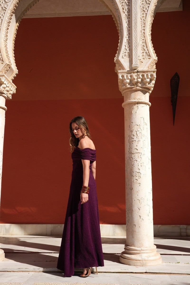 Vestido punto burdeos escote bañera