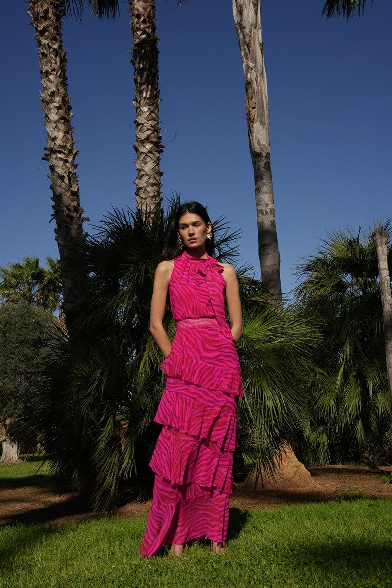Conjunto animal fuxia falda volantes