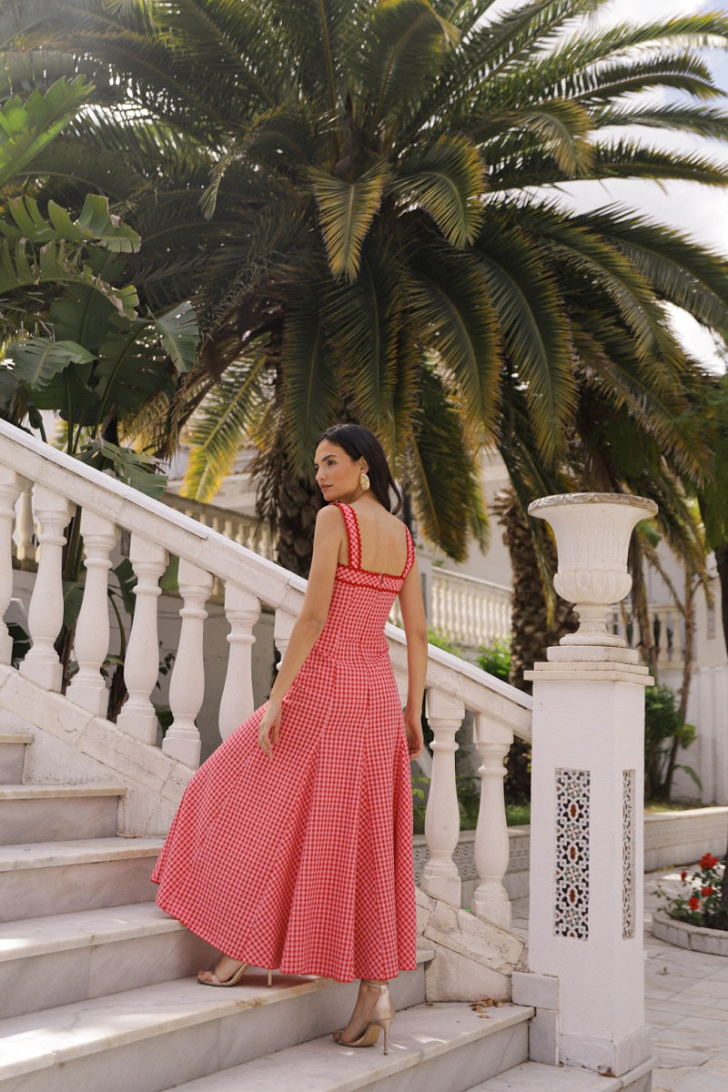 Vestido cuadro fuxia-rojo