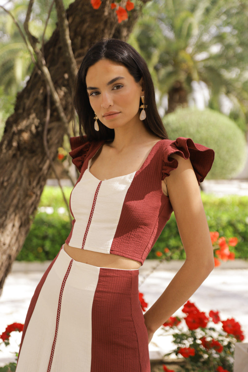 Conjunto bicolor burdeos crudo