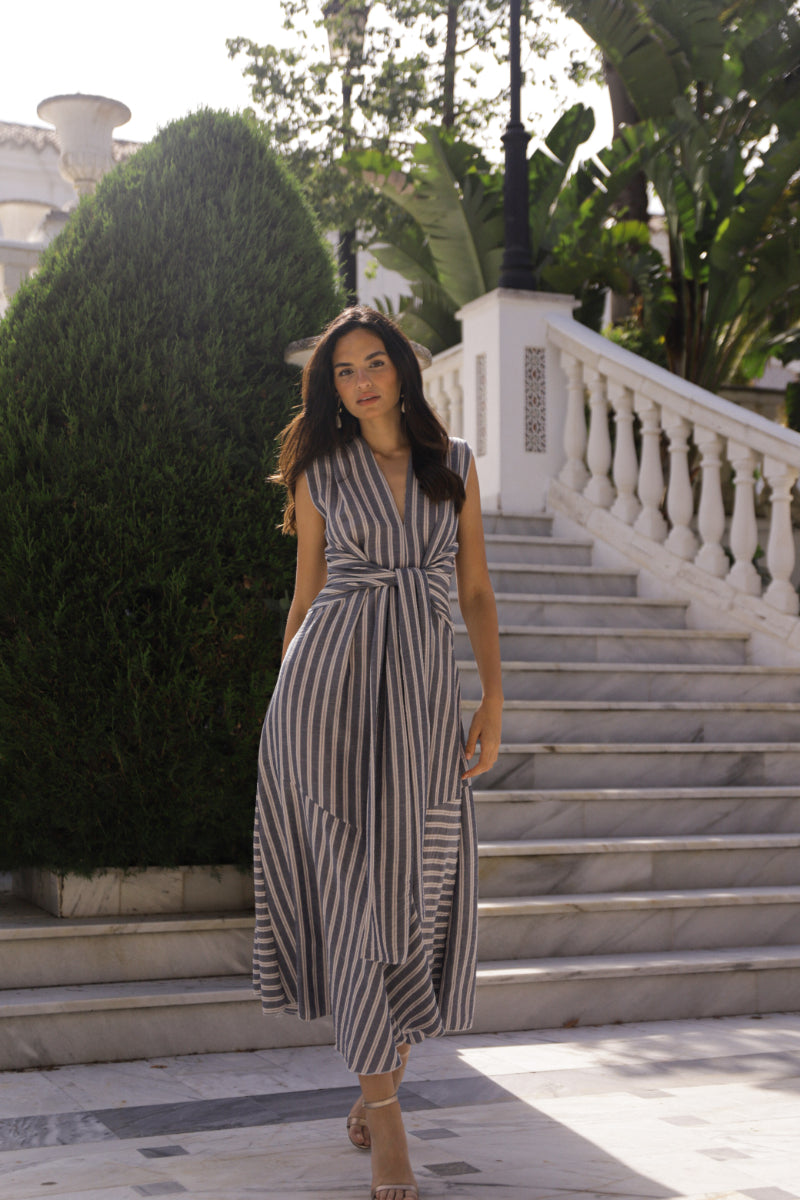 Vestido rayas nudo delantero