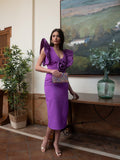 Vestido morado combinado tafeta