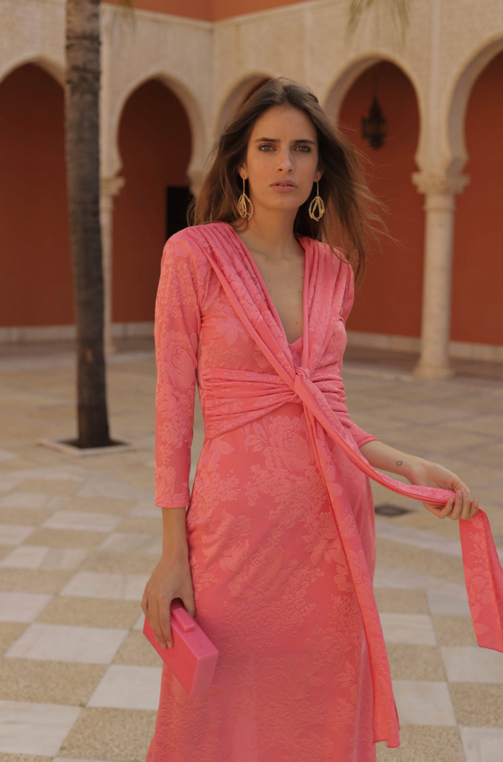 VESTIDO PUNTO JACQUARD SALMÓN