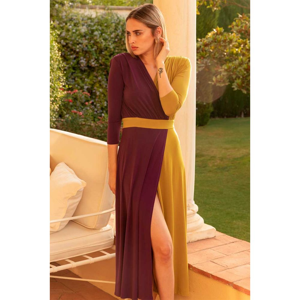 Vestido  Bicolor Morado Oliva