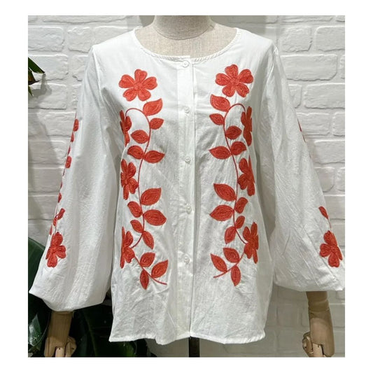 Camisa AA Flor Bordada Rojo