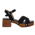 Sandalias Negra Plataforma Tacon Madera