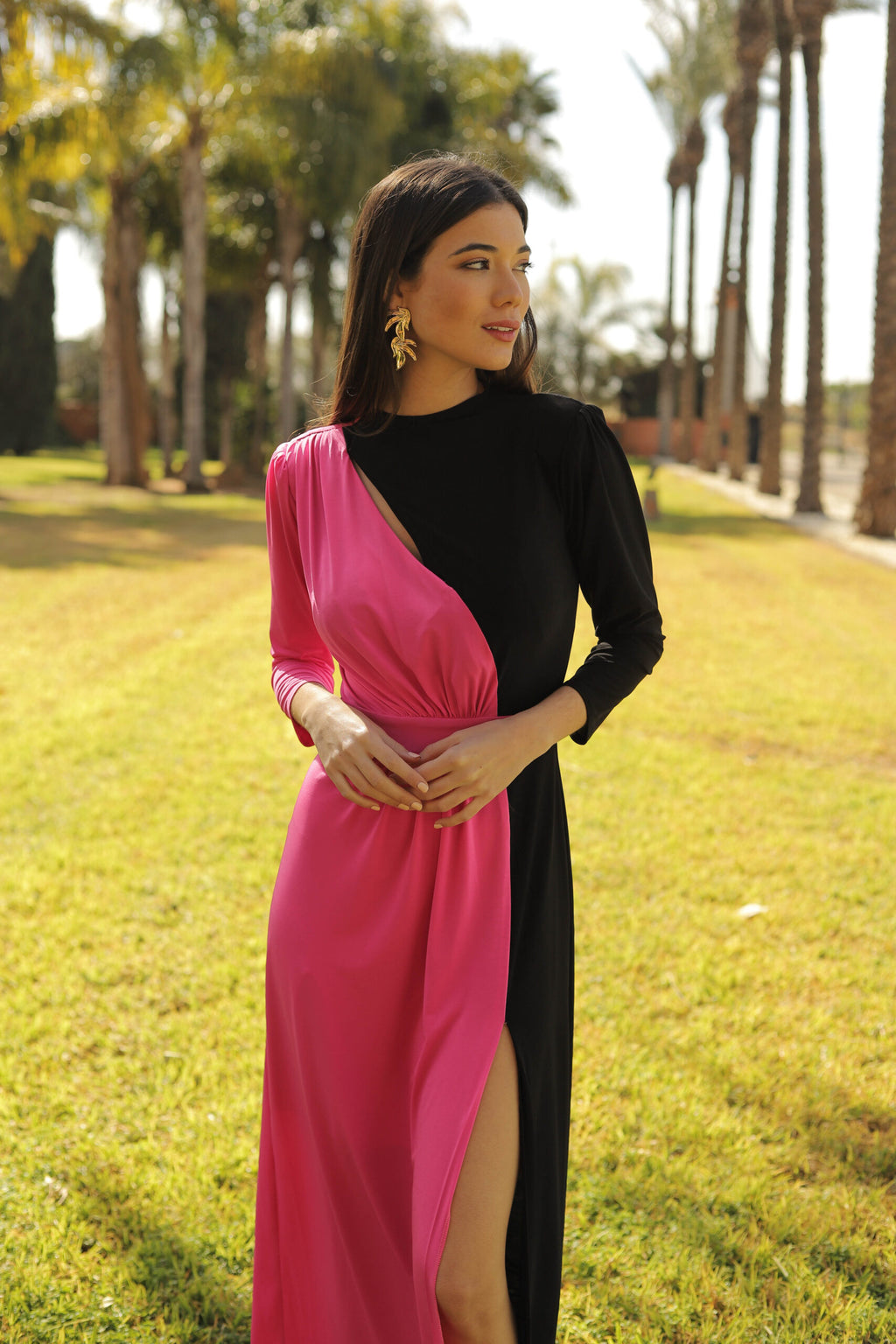 VESTIDO BICOLOR FUXIA NEGRO
