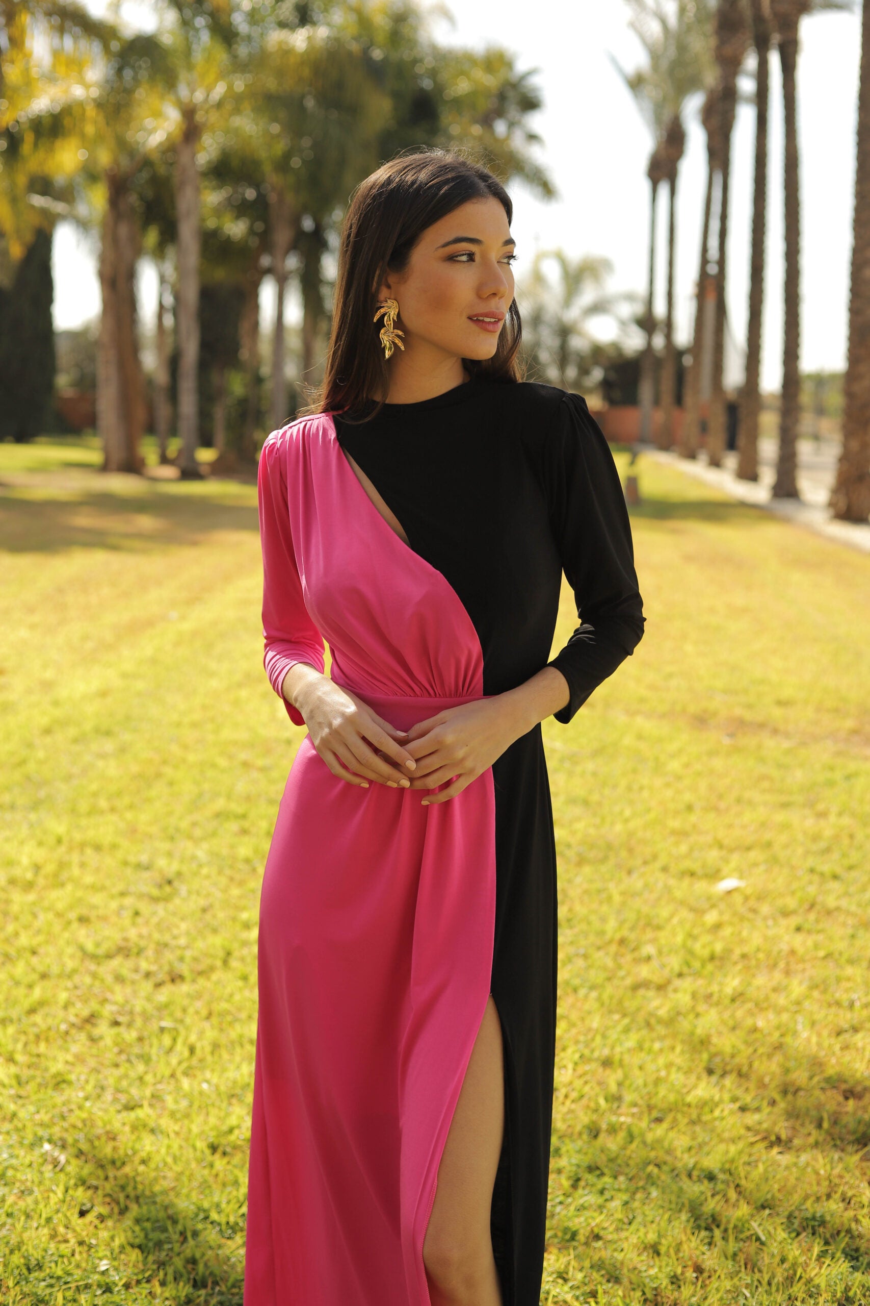 VESTIDO BICOLOR FUXIA NEGRO