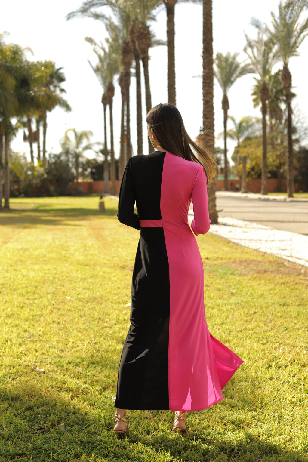 VESTIDO BICOLOR FUXIA NEGRO