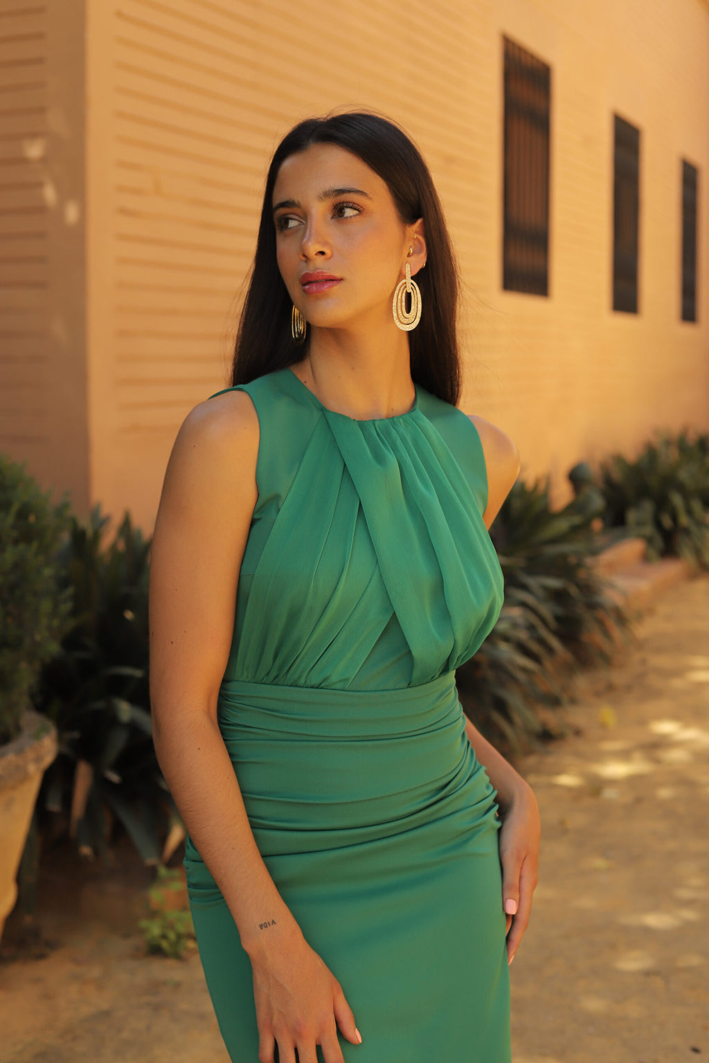 VESTIDO COMBINADO GASA VERDE