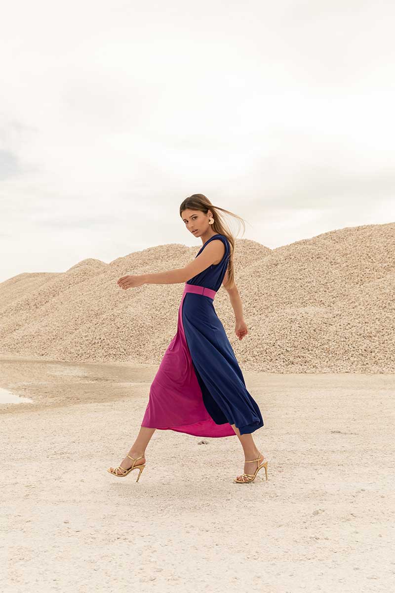 VESTIDO PUNTO BICOLOR MARINO/ORQUÍDEA