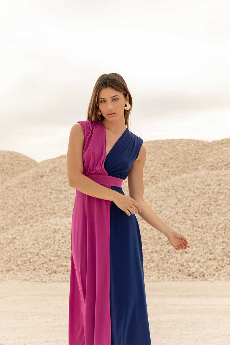 VESTIDO PUNTO BICOLOR MARINO/ORQUÍDEA