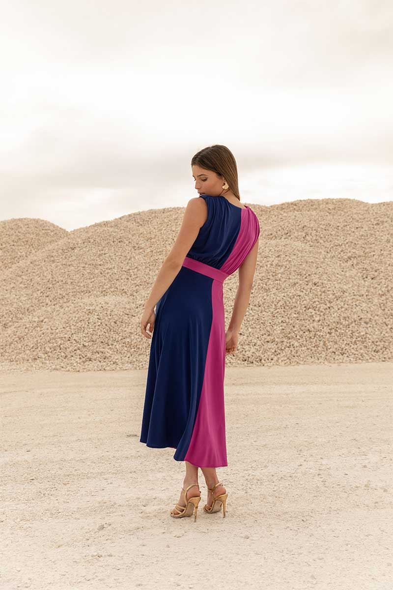 VESTIDO PUNTO BICOLOR MARINO/ORQUÍDEA