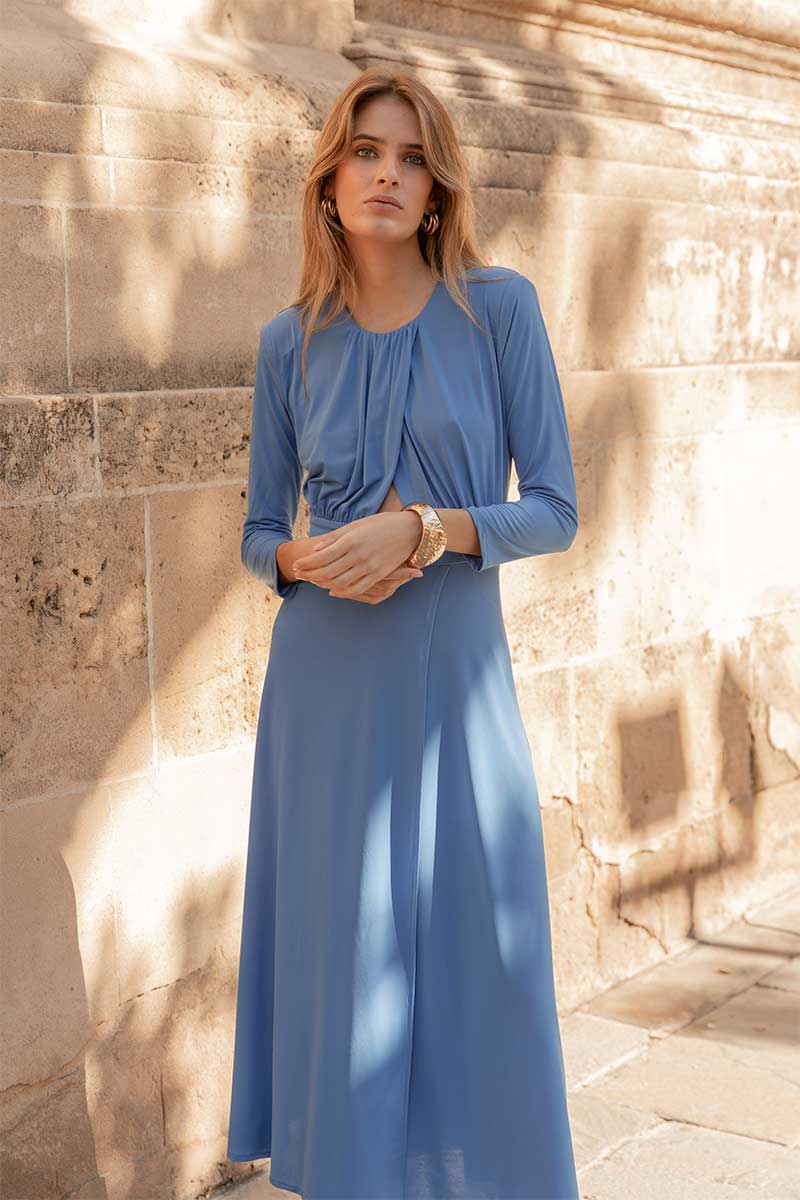 VESTIDO PUNTO AZUL ROYAL ABERTURA