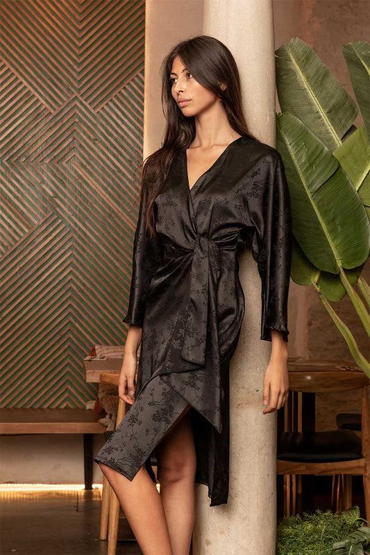 VESTIDO JACQUARD NEGRO CRUZADO