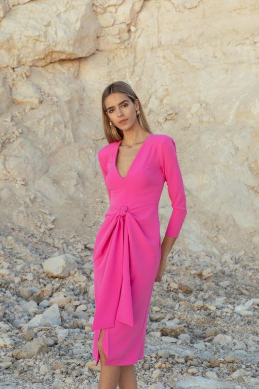 VESTIDO FUCSIA LAZADA NUDO