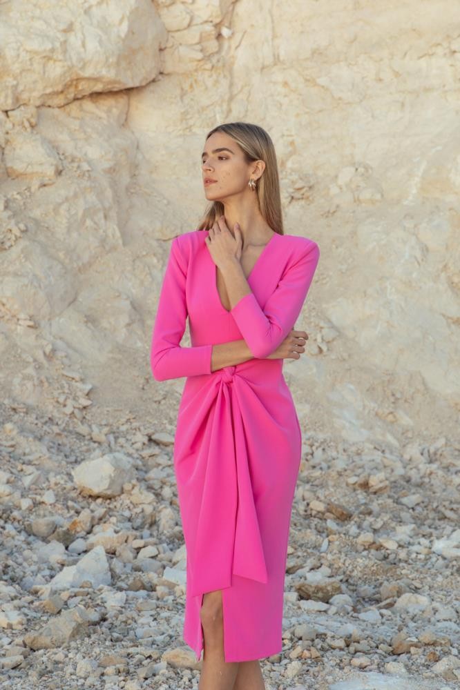 VESTIDO FUCSIA LAZADA NUDO
