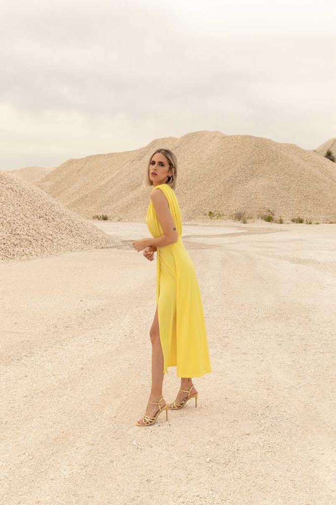 VESTIDO PUNTO AMARILLO CRUZADO